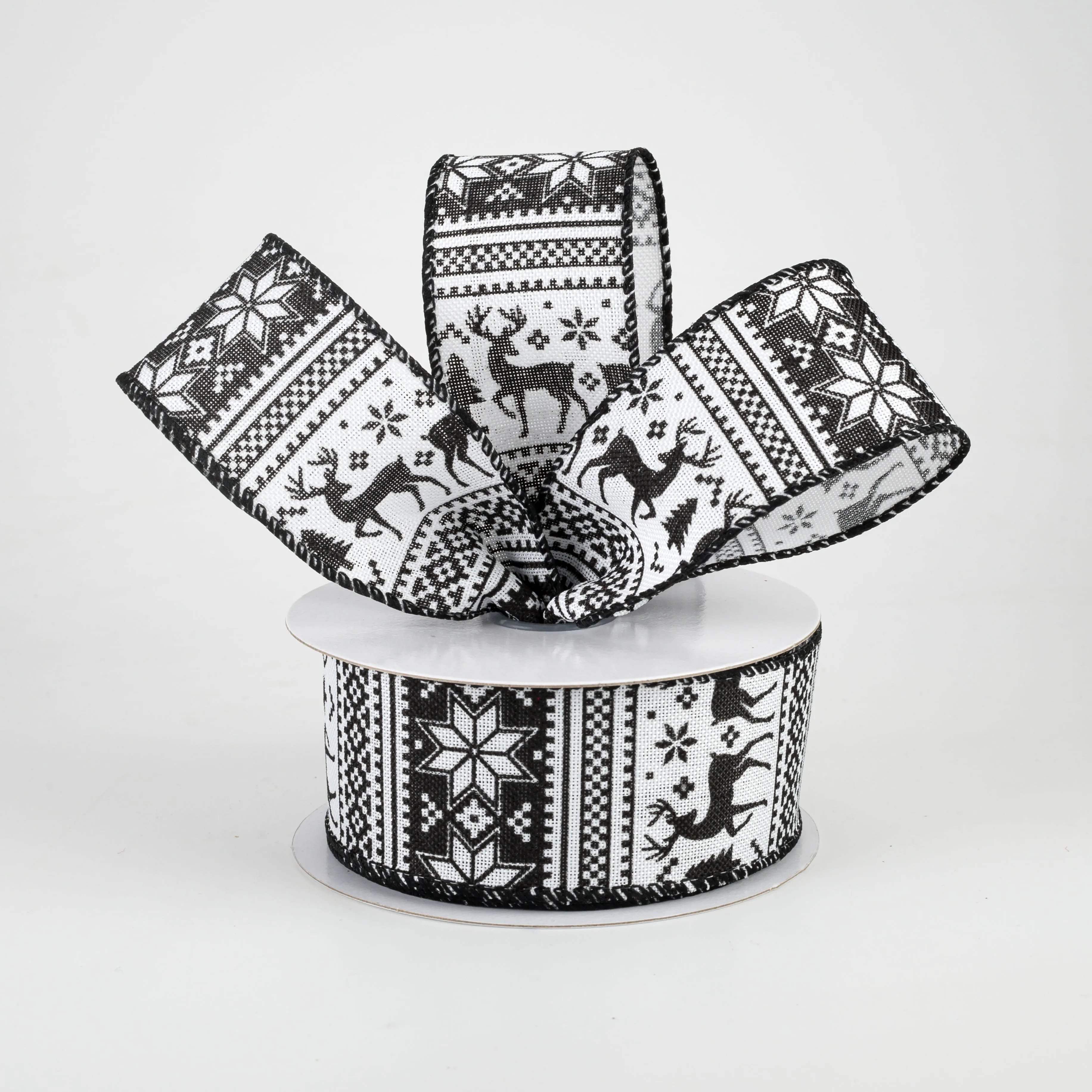 1.5" Lodge Sweater Print Ribbon: Black & White (10 Yards)