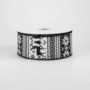 1.5" Lodge Sweater Print Ribbon: Black & White (10 Yards)