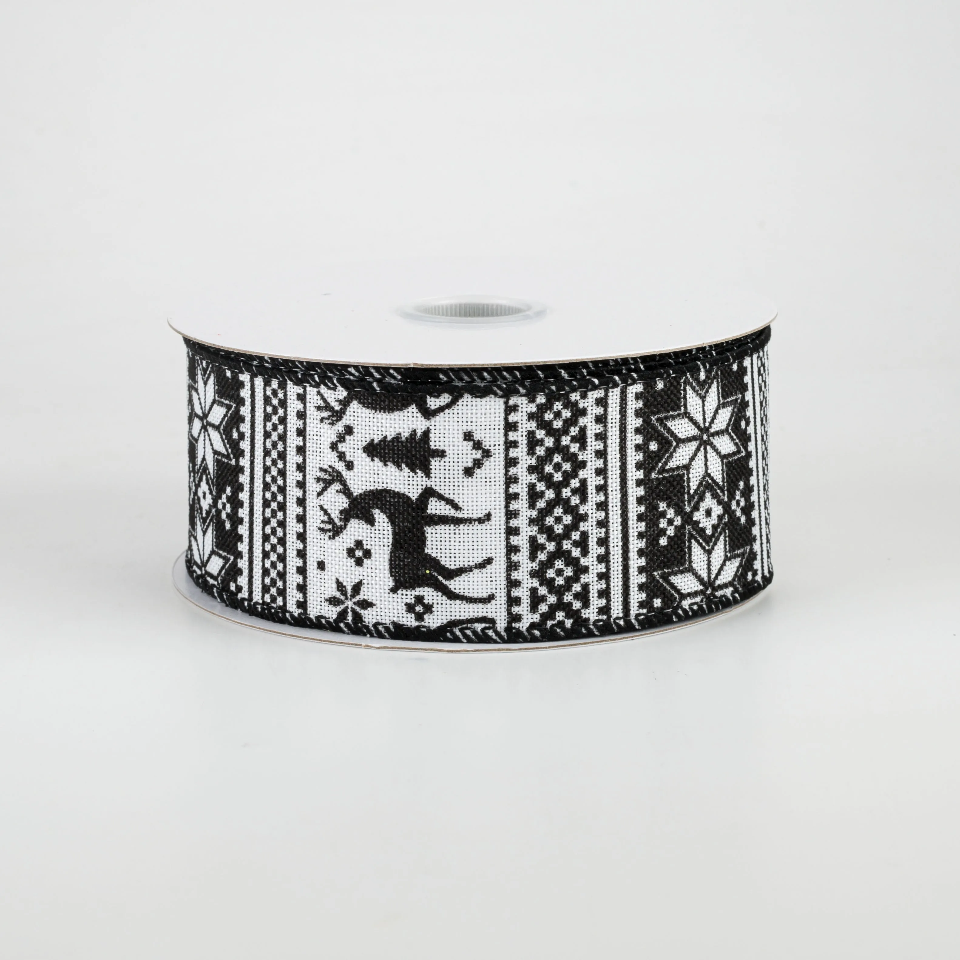 1.5" Lodge Sweater Print Ribbon: Black & White (10 Yards)