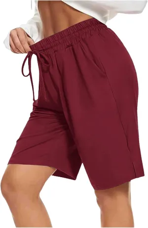 2024 Women's Bermuda Shorts with Deep Pockets Elastic Drawstring Waist 5" Long Shorts Women Lounge Walking Athletic Shorts