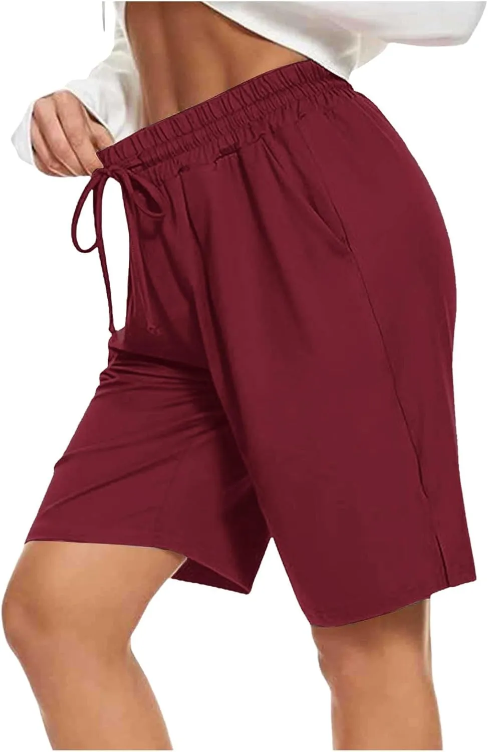 2024 Women's Bermuda Shorts with Deep Pockets Elastic Drawstring Waist 5" Long Shorts Women Lounge Walking Athletic Shorts