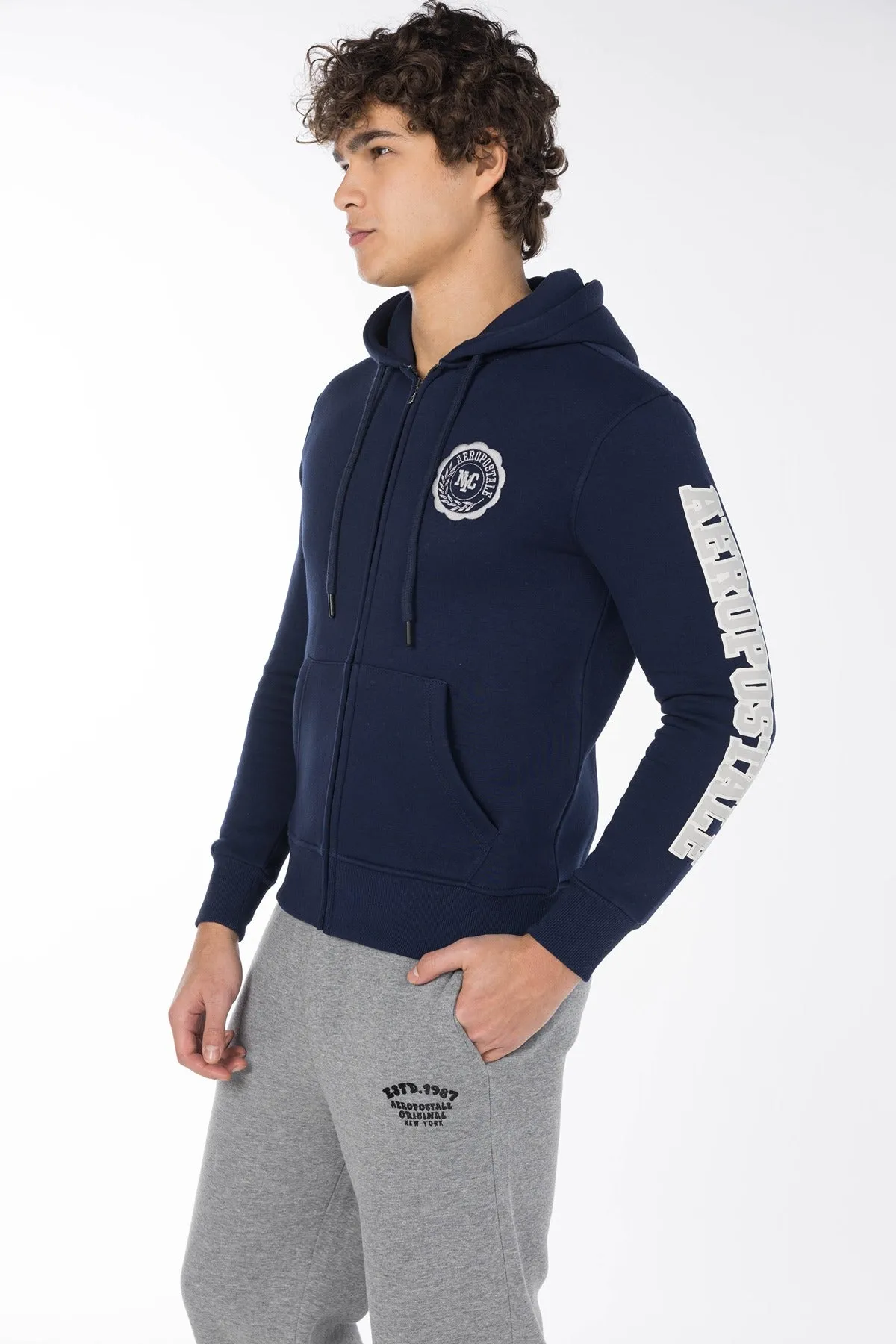 AEROPOSTALE NY SHIELD FULL ZIP HOODIE-NAVY