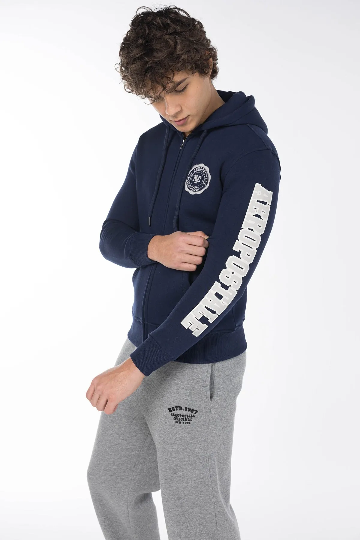 AEROPOSTALE NY SHIELD FULL ZIP HOODIE-NAVY