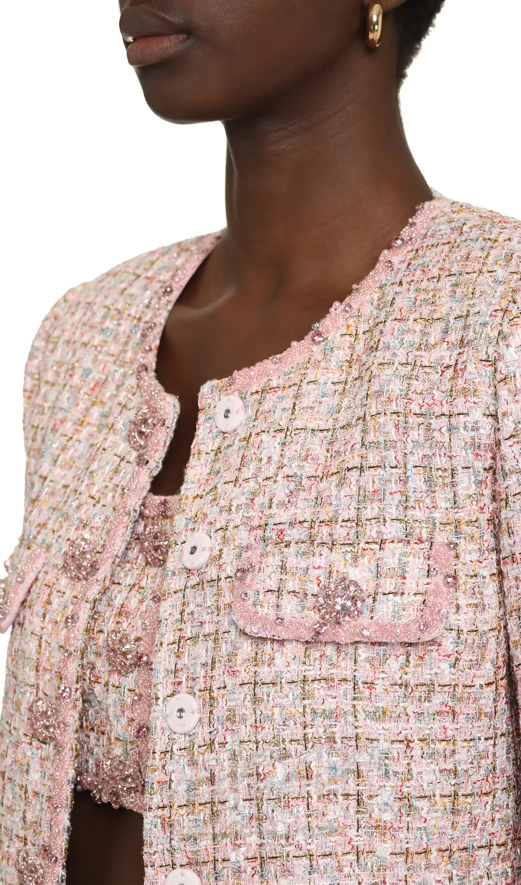 ALISA DIAMANT TRIM BOUCLE TWEED JACKET IN PINK