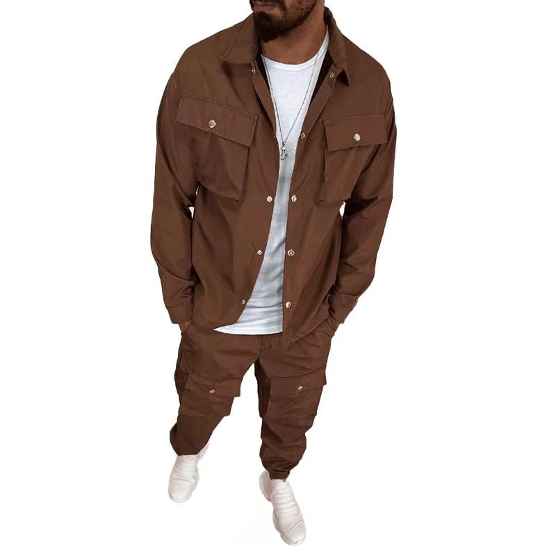 BACKWOODS | Men's Solid Color  Lapel Single Breasted Jacket Trousers Cargo Set
