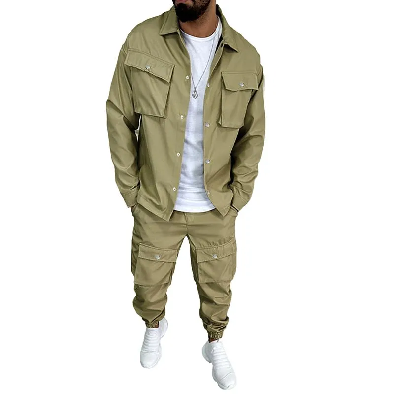 BACKWOODS | Men's Solid Color  Lapel Single Breasted Jacket Trousers Cargo Set