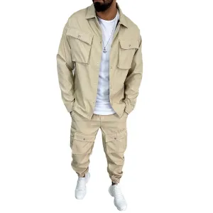 BACKWOODS | Men's Solid Color  Lapel Single Breasted Jacket Trousers Cargo Set