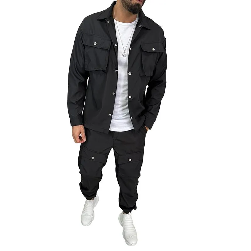 BACKWOODS | Men's Solid Color  Lapel Single Breasted Jacket Trousers Cargo Set