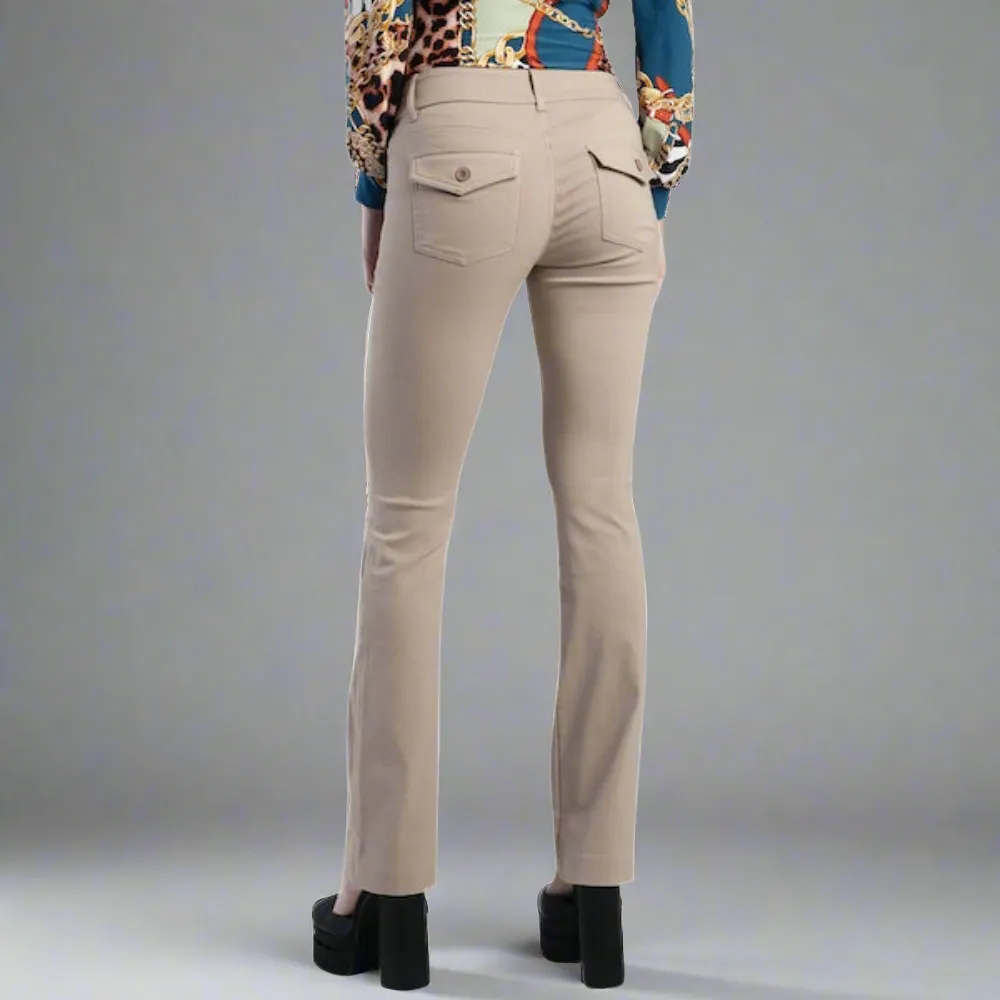 Beige  Bootleg Mid Rise Work Pants - Tony