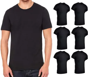 BILLIONHATS 6 Pack Mens Cotton Short Sleeve Lightweight T-Shirts, Bulk Crew Tees for Guys, Black Colors Bulk Pack (X-Large)