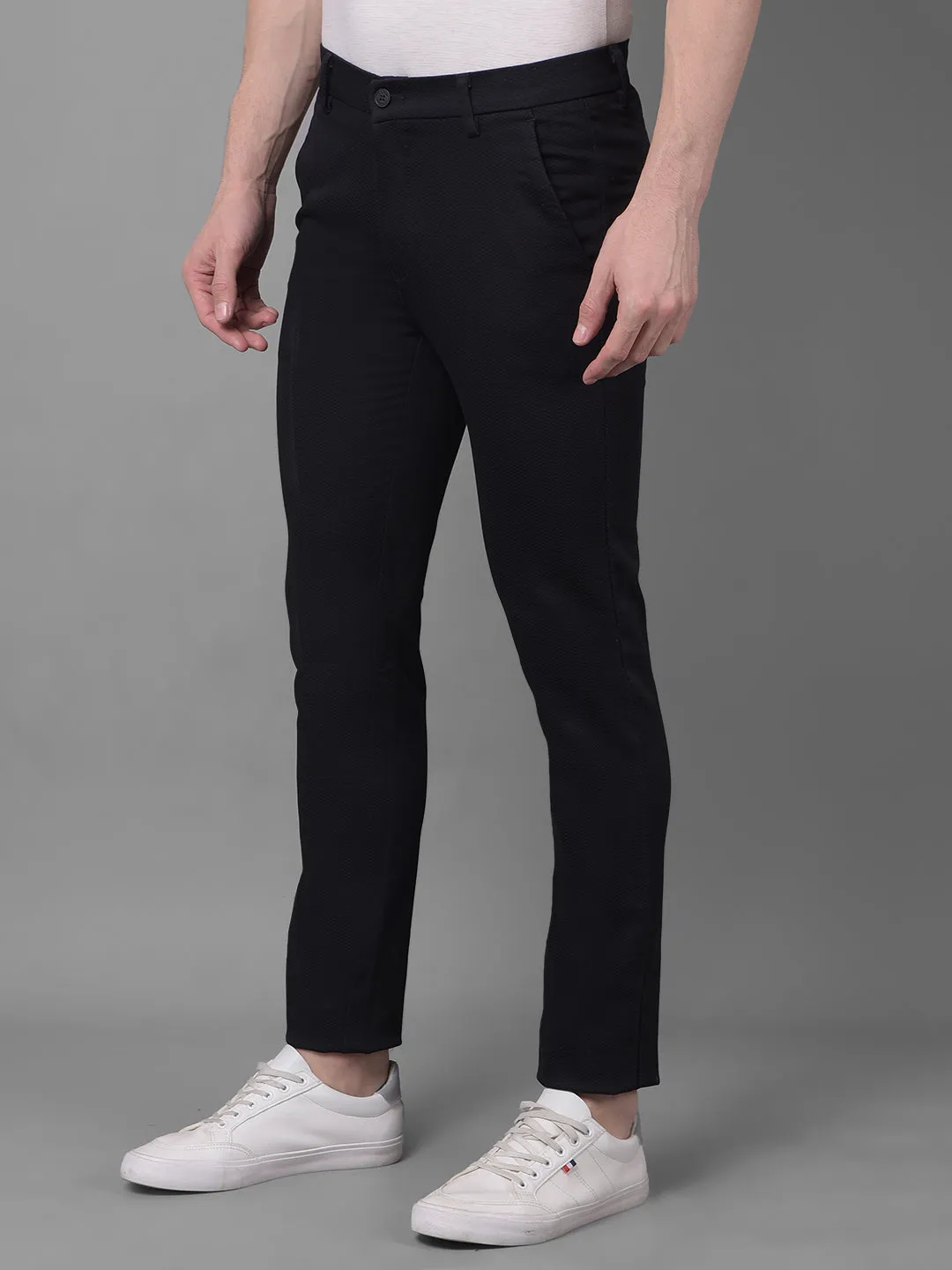 Black Printed Self Design Trousers