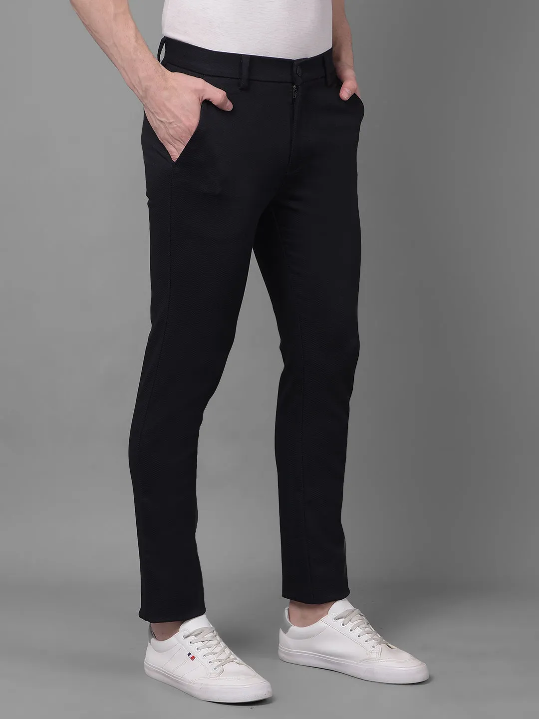 Black Printed Self Design Trousers