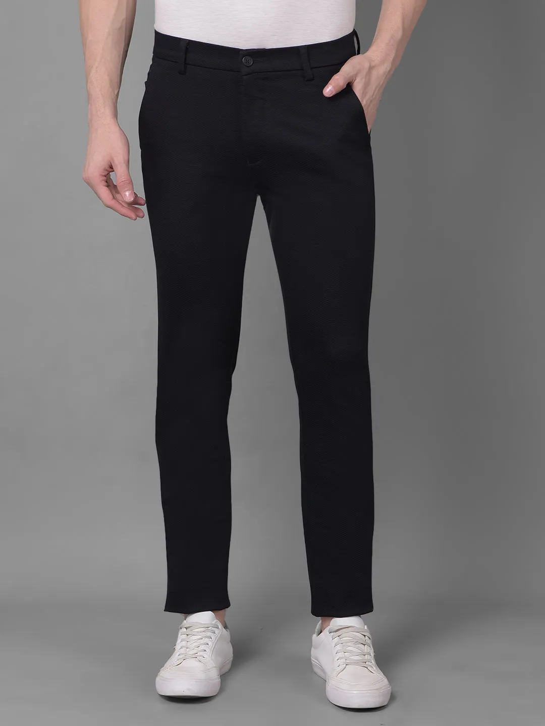 Black Printed Self Design Trousers