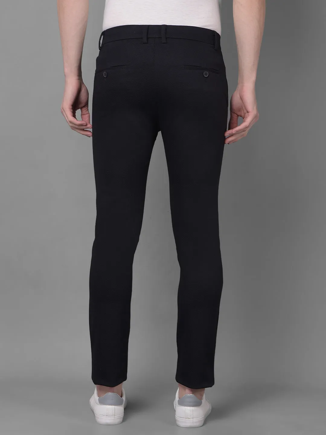 Black Printed Self Design Trousers