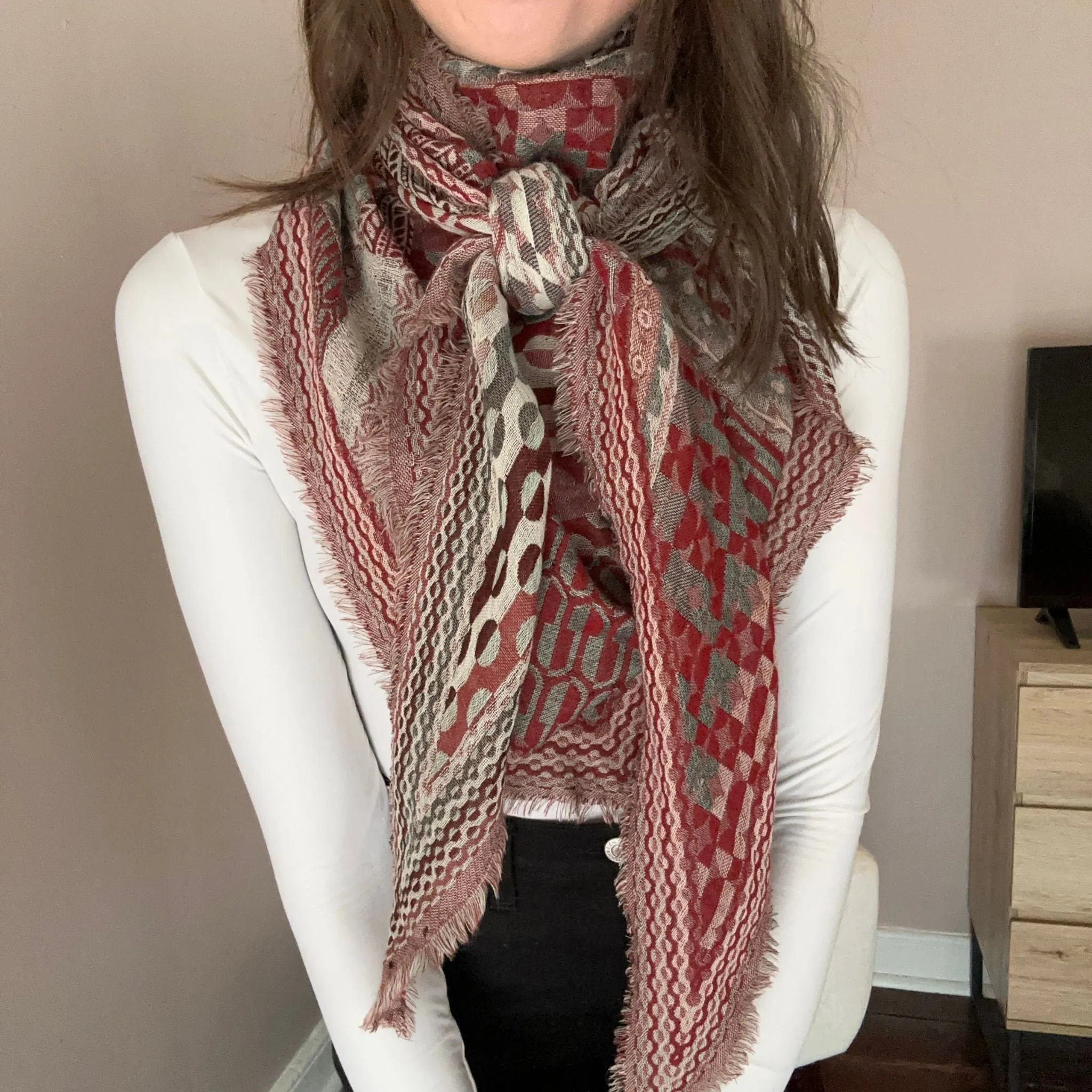 Bohemian Dreams Wool Cotton Blend Scarf - Wine
