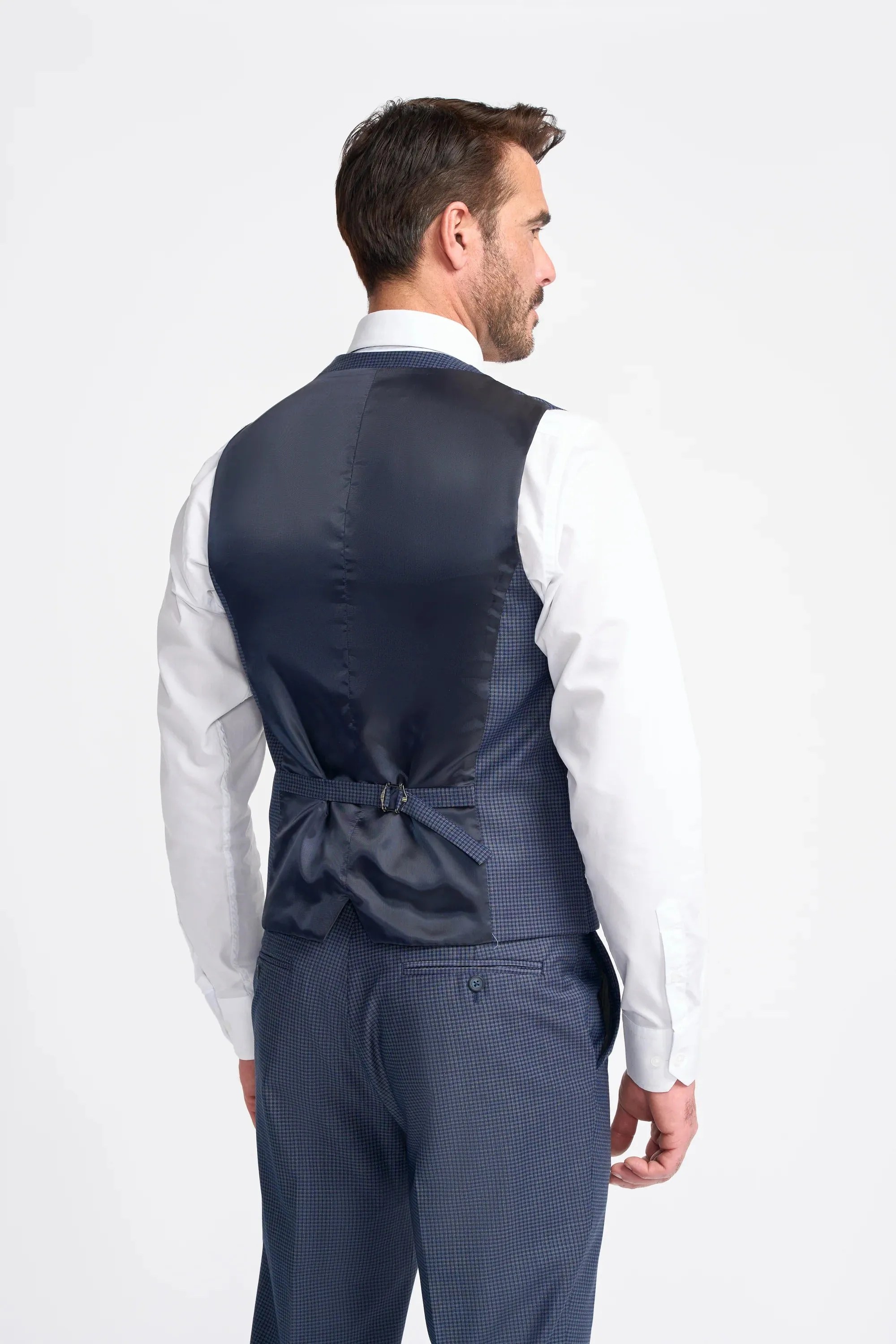 Bond - Men's Navy Check 3 Piece Tailored Fit Suit