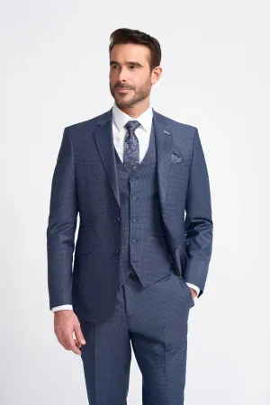 Bond - Men's Navy Check 3 Piece Tailored Fit Suit