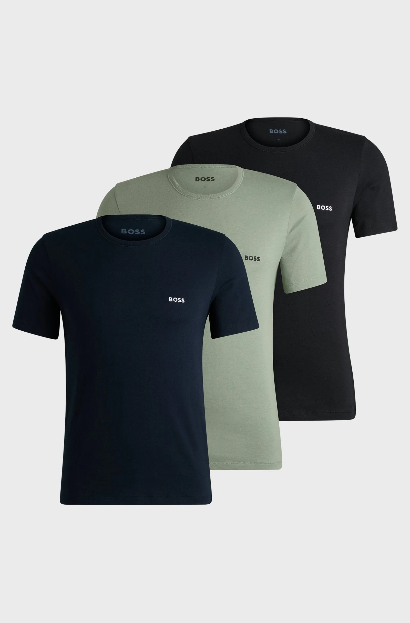 BOSS - 3-Pack Of Logo Embroidered T-Shirts In Cotton In Green, Navy and Black 50517856 985