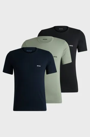BOSS - 3-Pack Of Logo Embroidered T-Shirts In Cotton In Green, Navy and Black 50517856 985