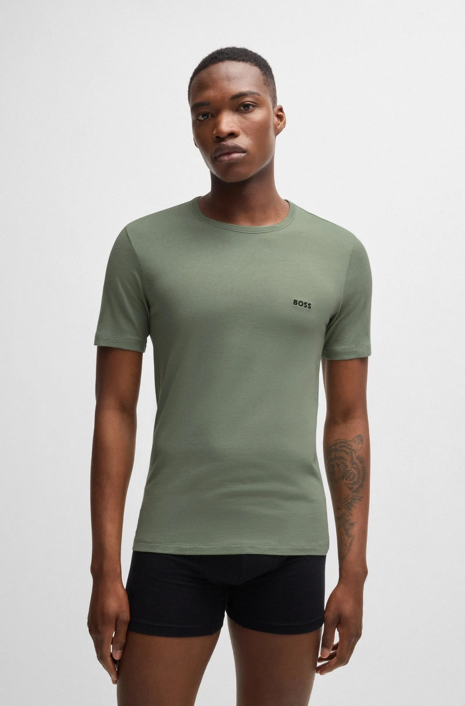 BOSS - 3-Pack Of Logo Embroidered T-Shirts In Cotton In Green, Navy and Black 50517856 985