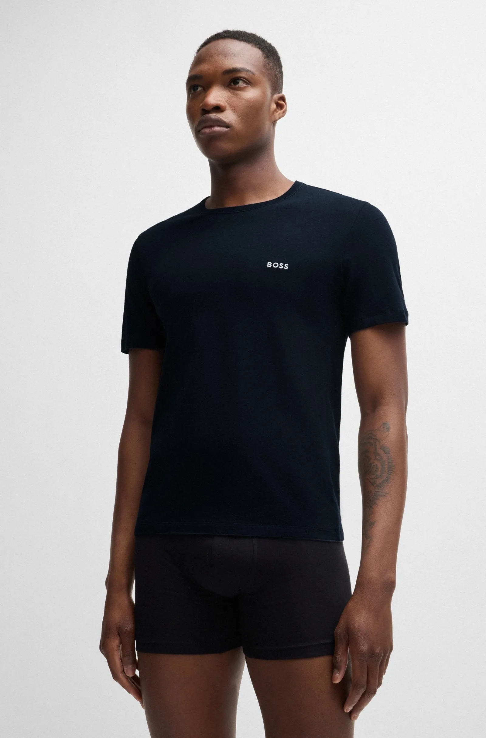 BOSS - 3-Pack Of Logo Embroidered T-Shirts In Cotton In Green, Navy and Black 50517856 985