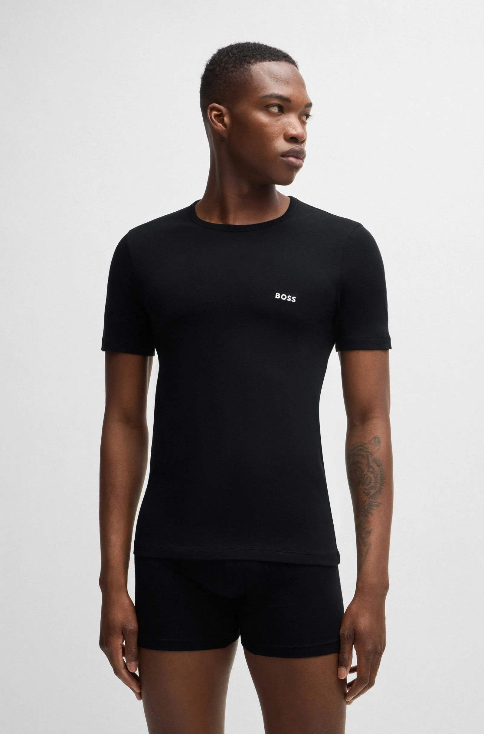 BOSS - 3-Pack Of Logo Embroidered T-Shirts In Cotton In Green, Navy and Black 50517856 985