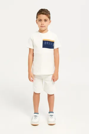 Boys Cream Jacquard Casual Set (2 Piece)