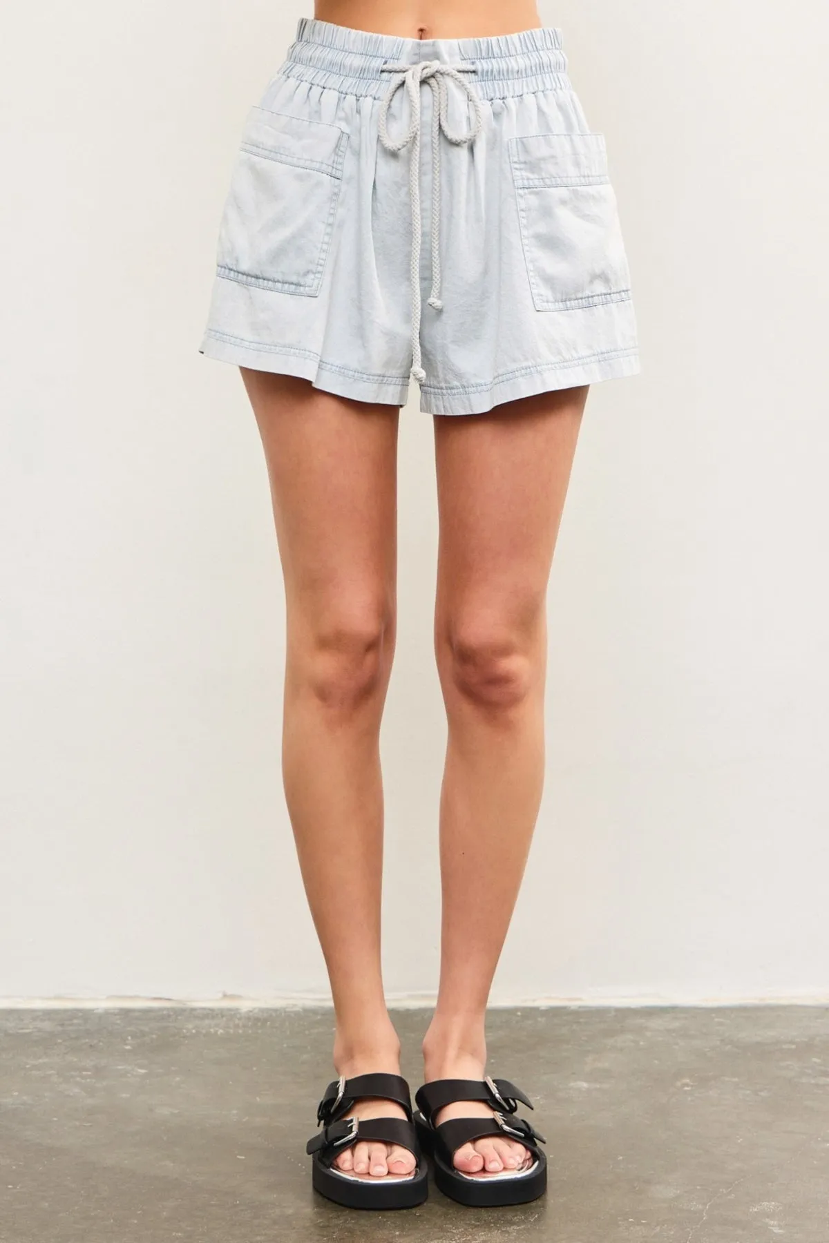 Chambray Tie Front Shorts