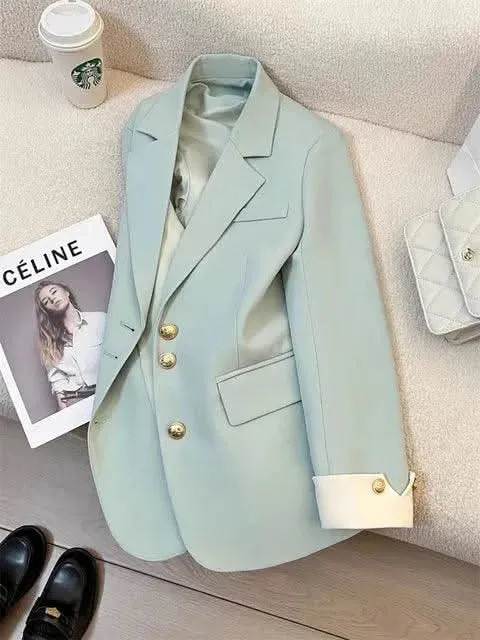 Chic Notched Blazer for Women – Solid Long Sleeve Office Jacket for Autumn/Winter
