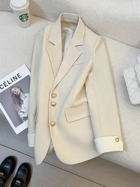 Chic Notched Blazer for Women – Solid Long Sleeve Office Jacket for Autumn/Winter