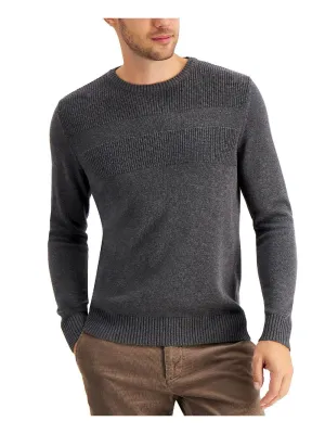 Club Room Mens 100% Cotton Ribbed Trim Sweater Grey Size L