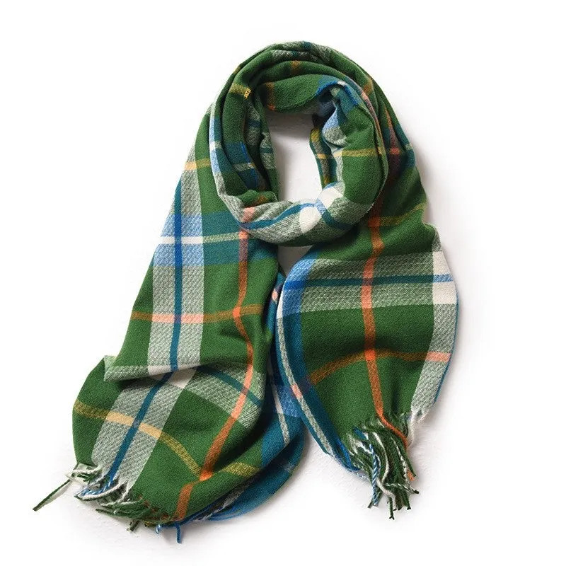 Contrast Color Plaid Tassel Thick Dourble-Side Warm Shawl Scarf