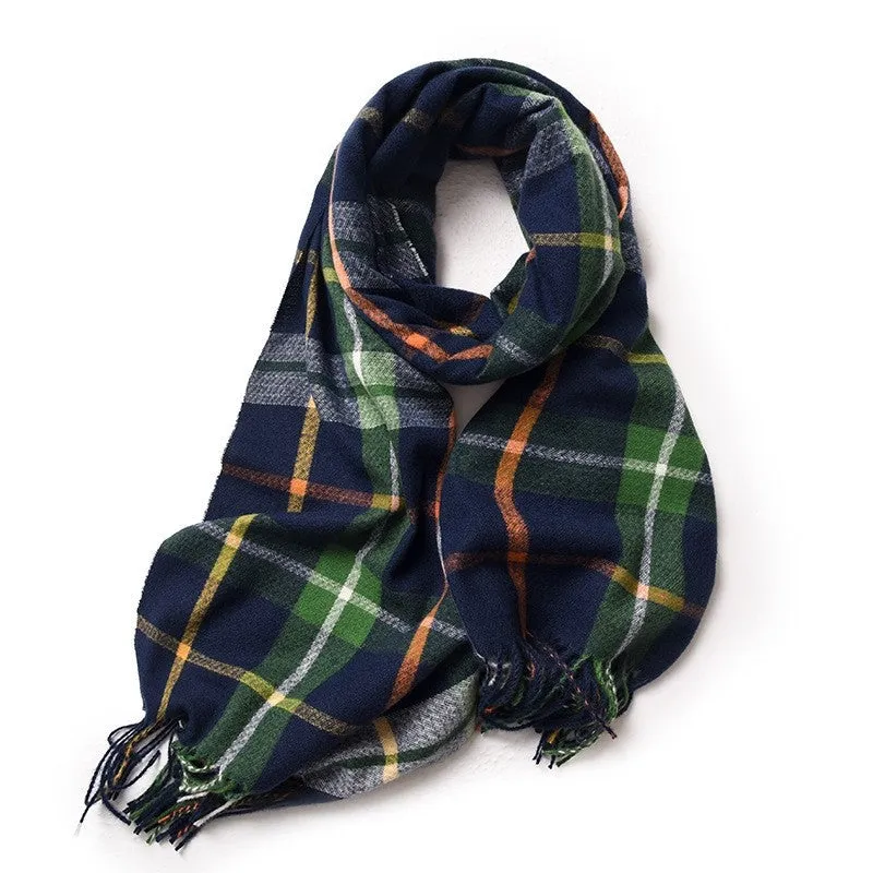 Contrast Color Plaid Tassel Thick Dourble-Side Warm Shawl Scarf