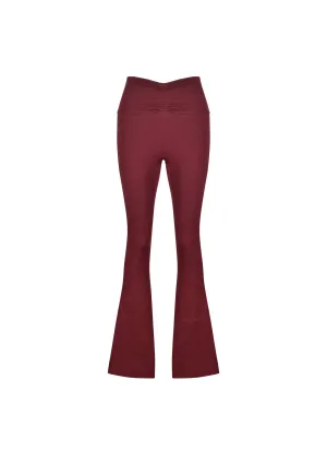 Core Luxe Scrunch Waist Flare Pants In Burgundy