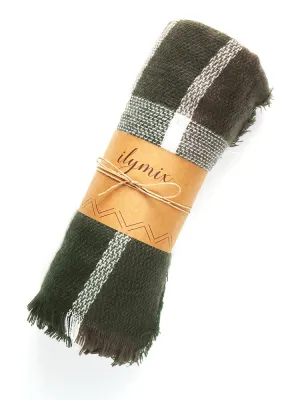 Cozy Warm Blanket Scarf In Olive White