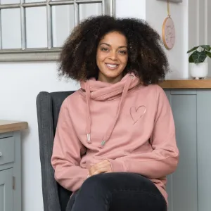 Dusky Pink Cowl Neck Hoodie with Rose Gold Heart