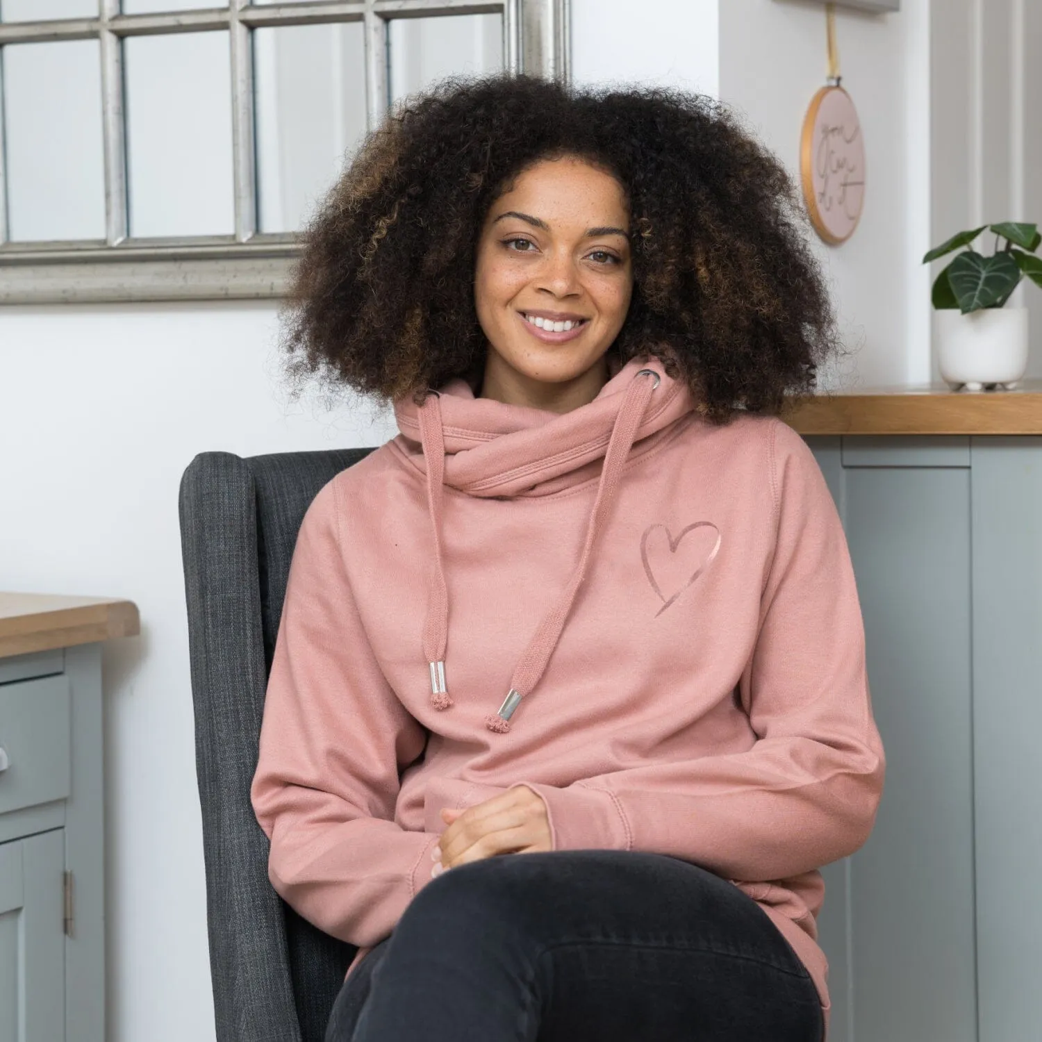 Dusky Pink Cowl Neck Hoodie with Rose Gold Heart