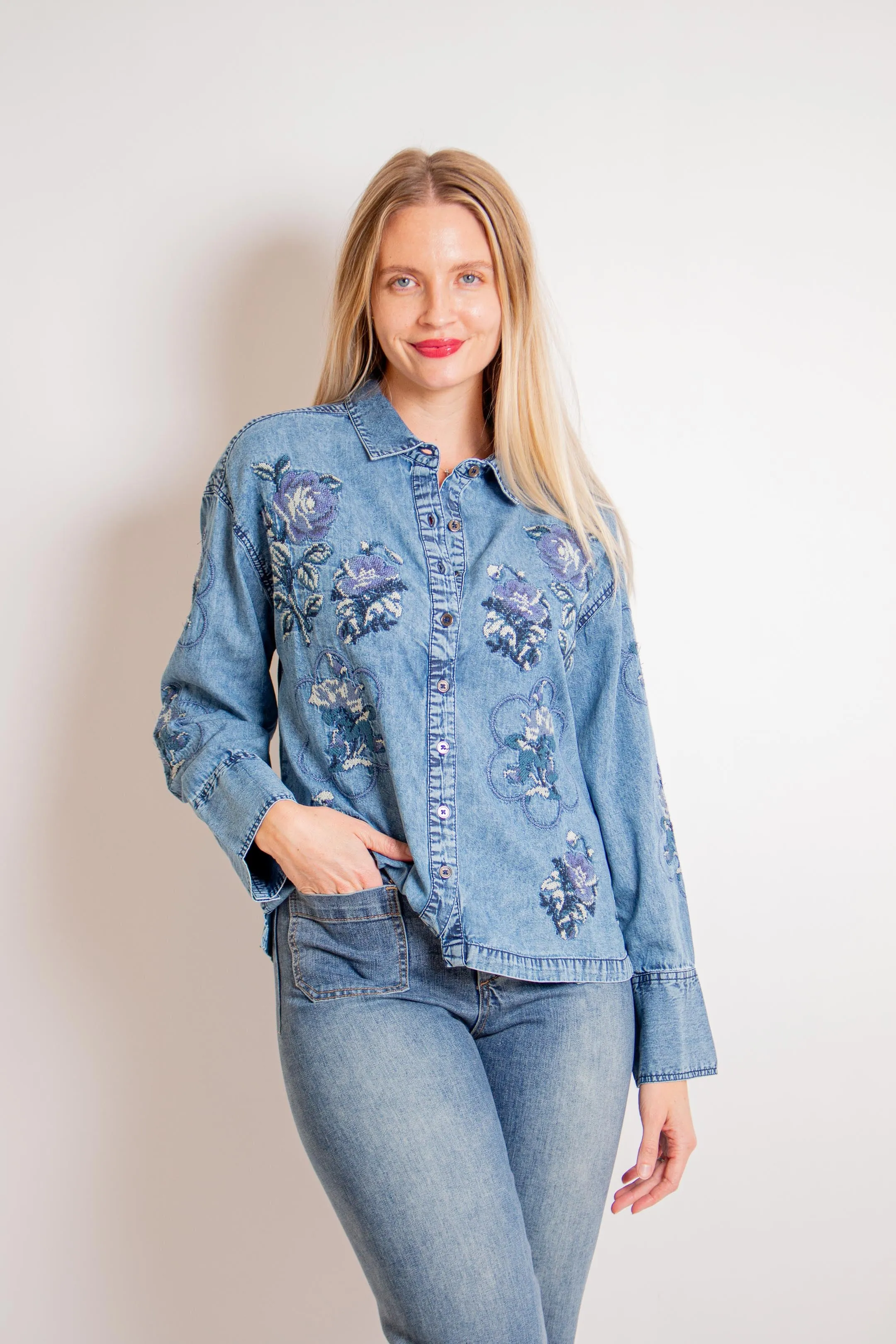 Embroidered Chambray Jacket