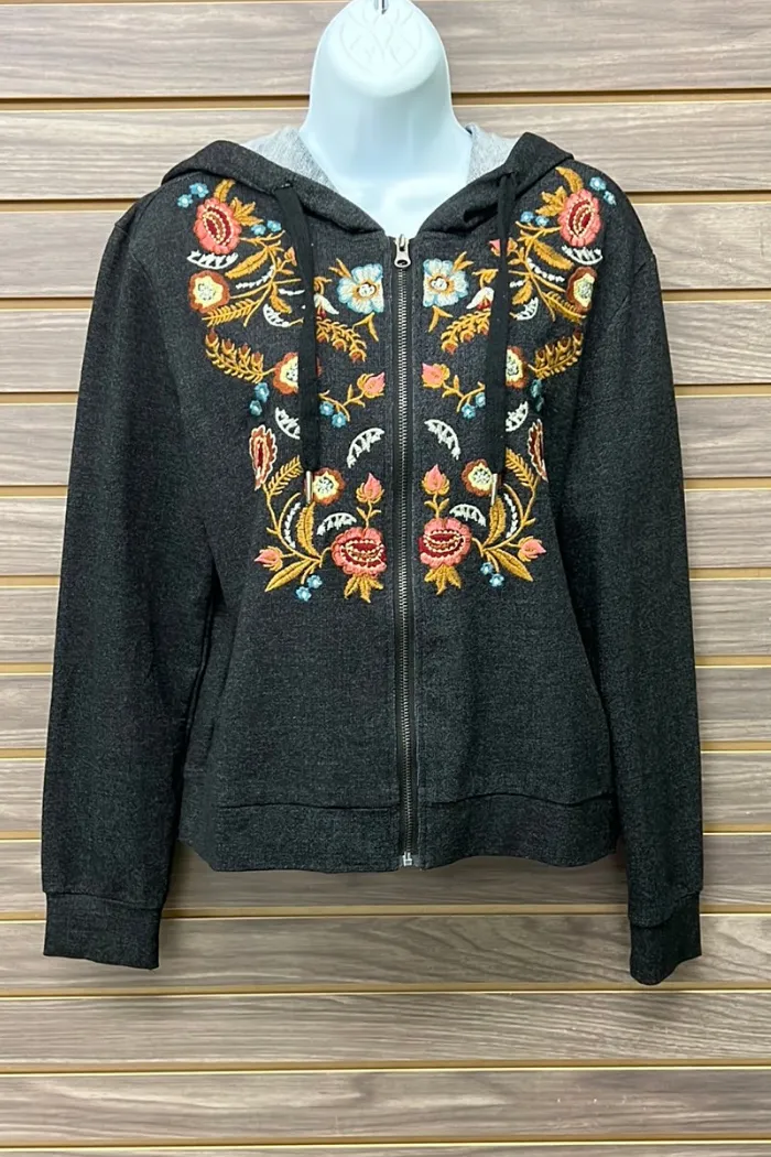 Embroidered hoodie zipper jacket