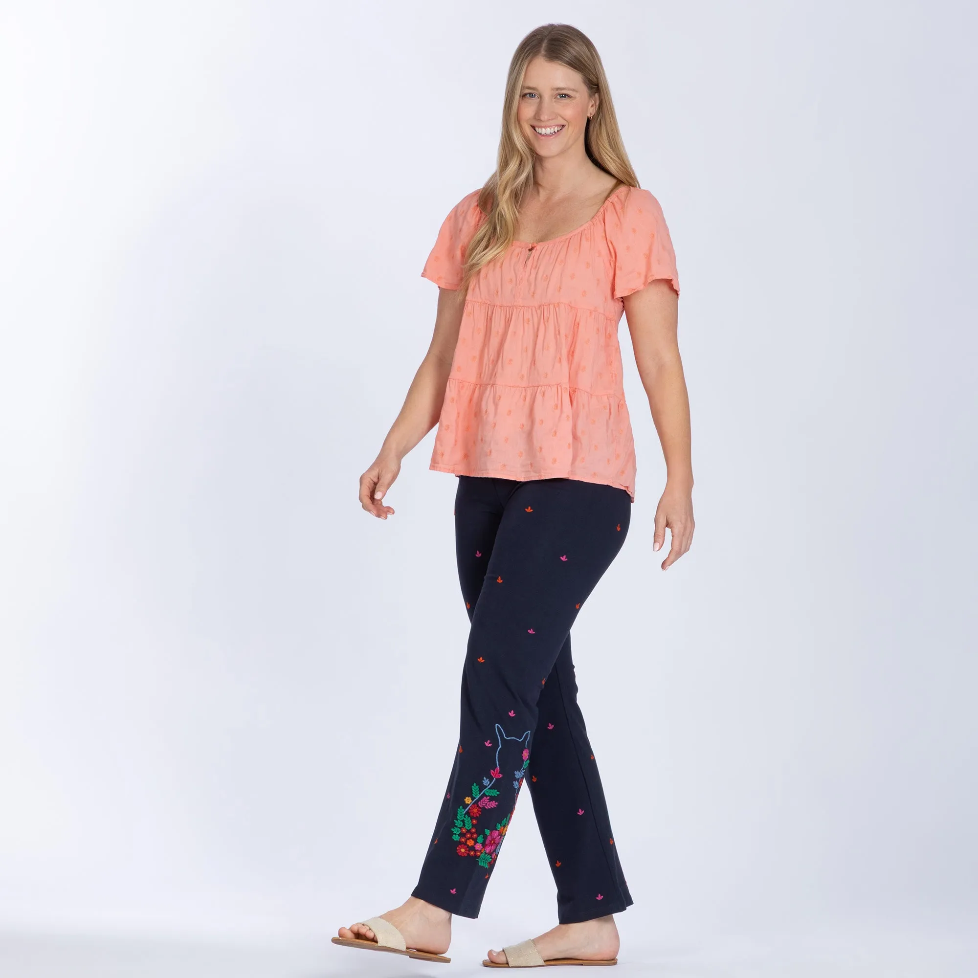 Embroidered Soft Stretch Pants