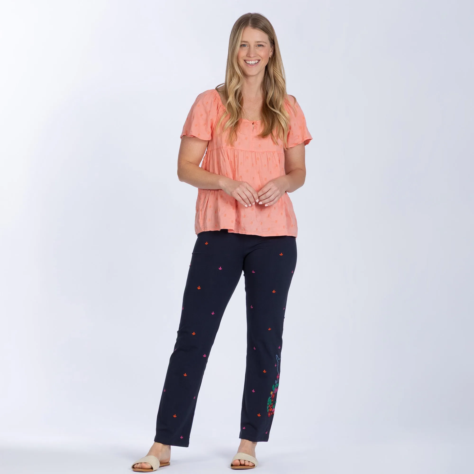 Embroidered Soft Stretch Pants