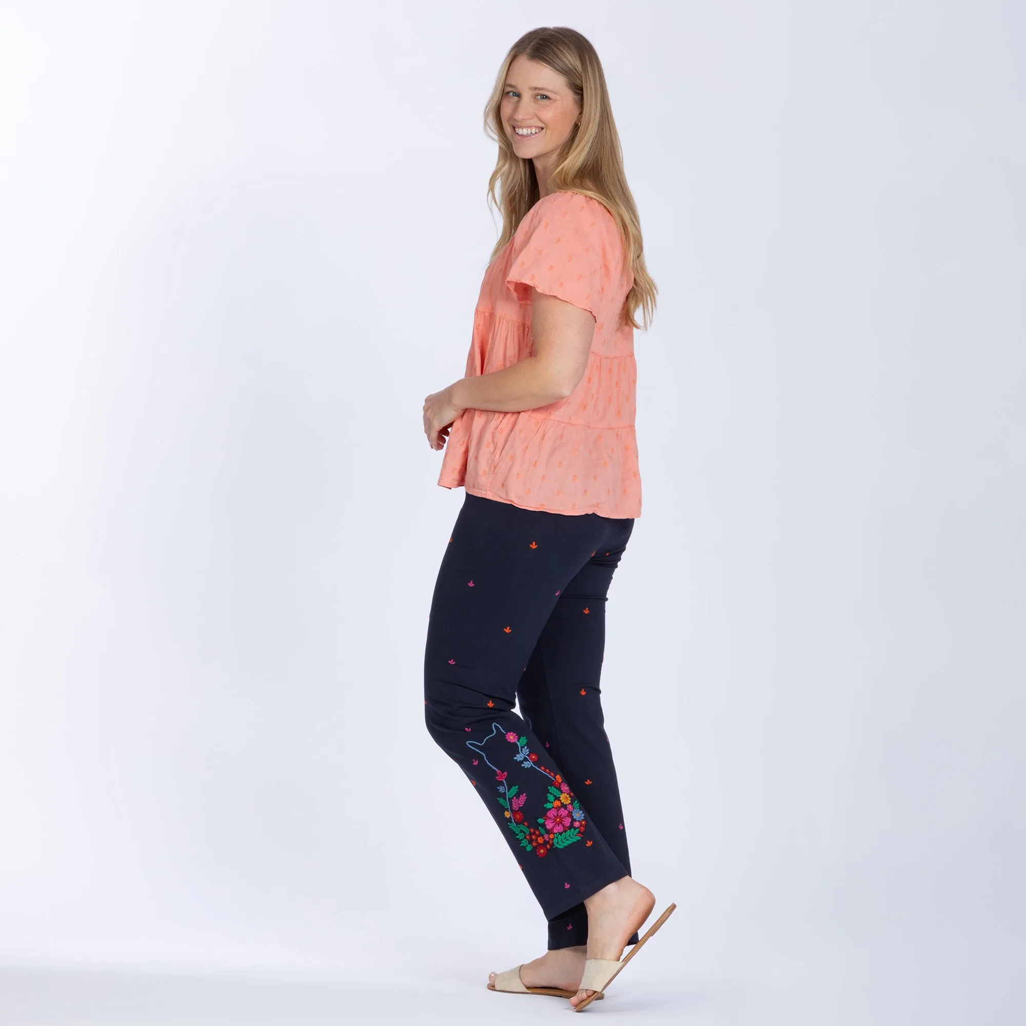 Embroidered Soft Stretch Pants