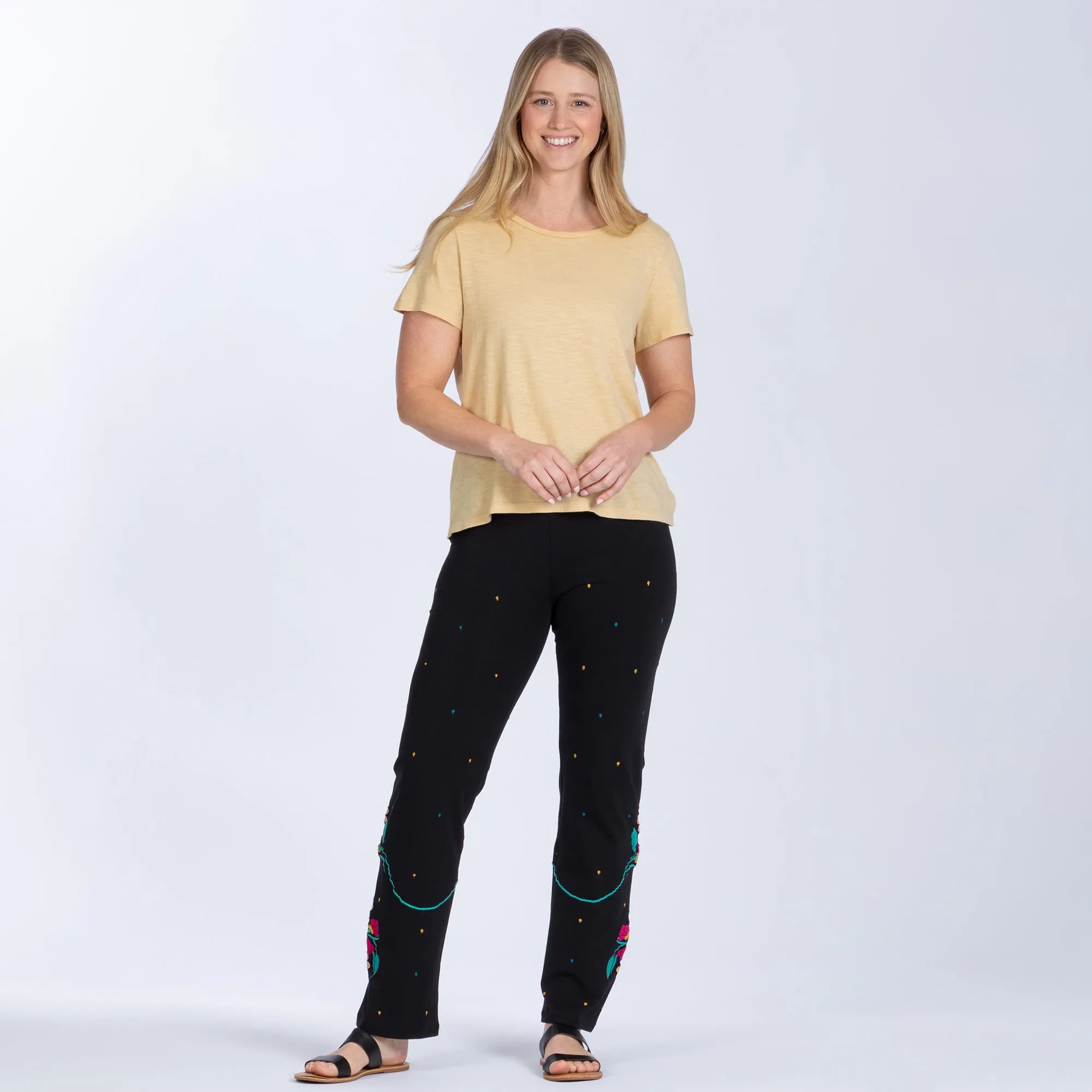 Embroidered Soft Stretch Pants