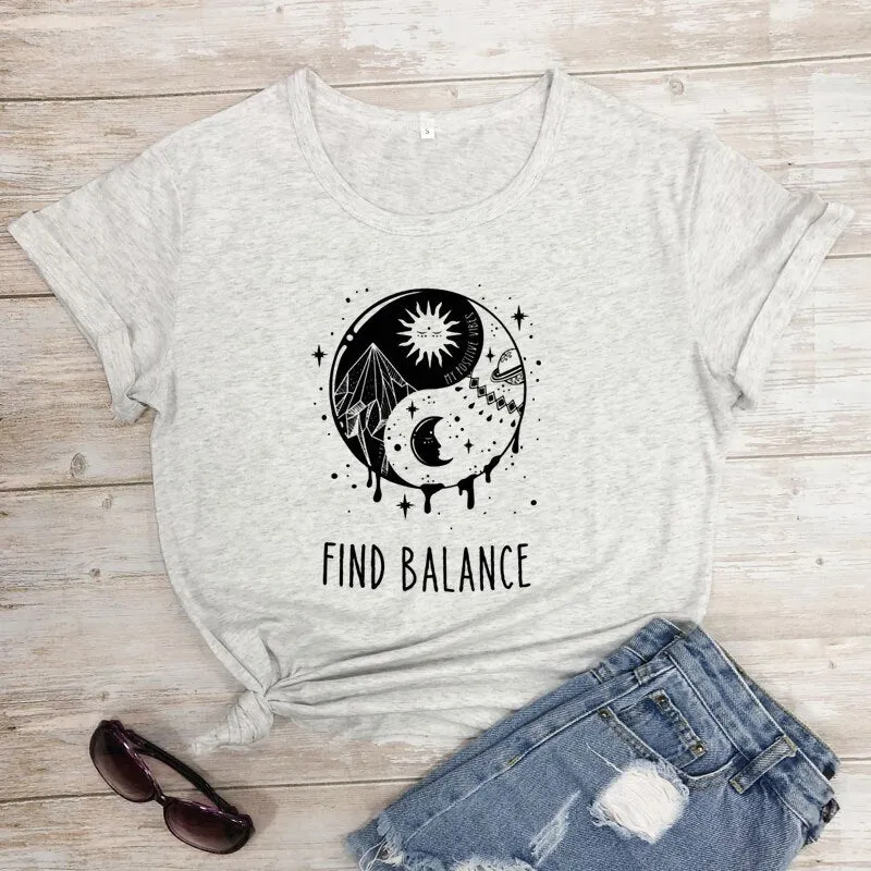 Find Balance Yin Yang Mystical Sun Moon Day Night Women's T-Shirt