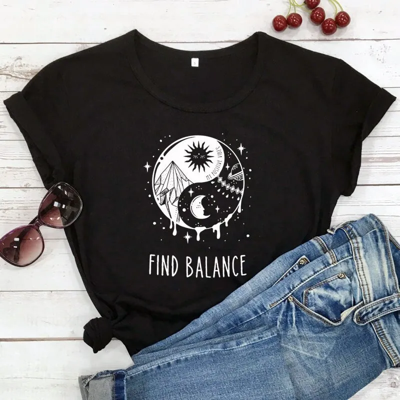 Find Balance Yin Yang Mystical Sun Moon Day Night Women's T-Shirt