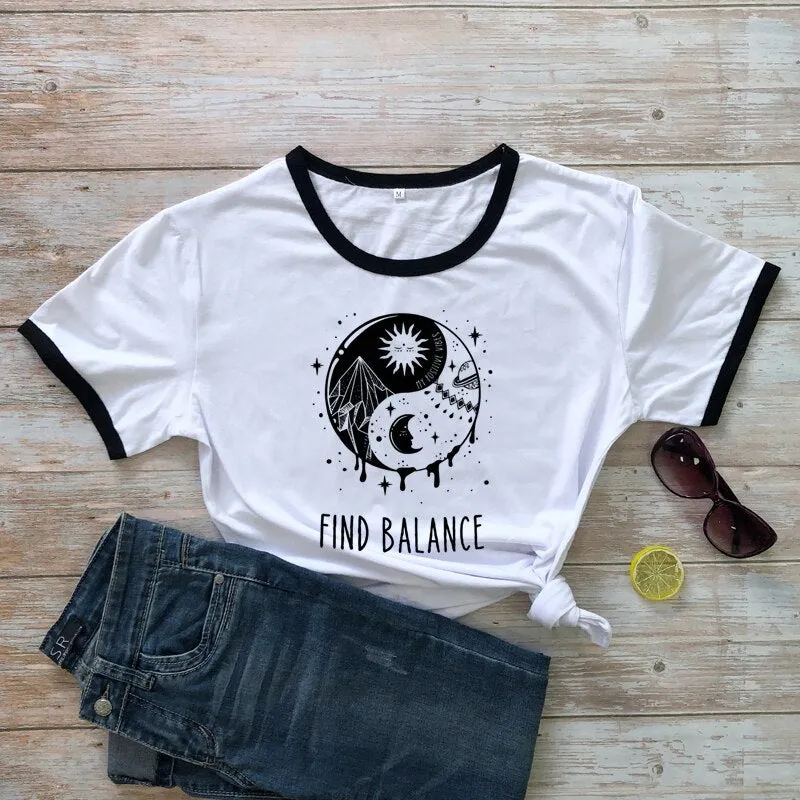 Find Balance Yin Yang Mystical Sun Moon Day Night Women's T-Shirt