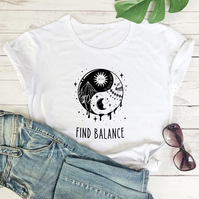Find Balance Yin Yang Mystical Sun Moon Day Night Women's T-Shirt