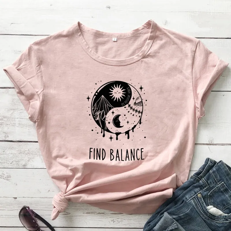 Find Balance Yin Yang Mystical Sun Moon Day Night Women's T-Shirt