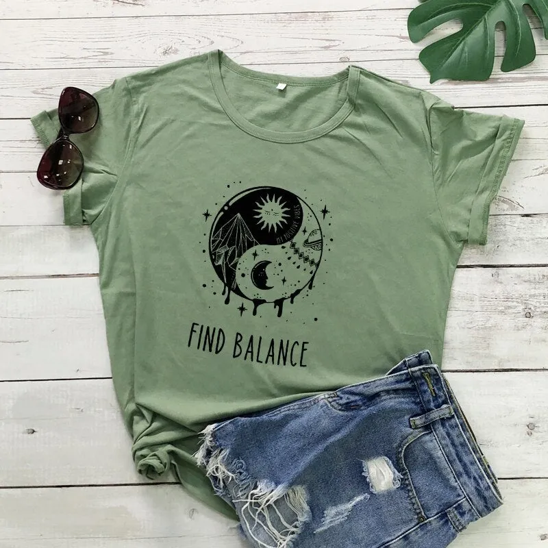 Find Balance Yin Yang Mystical Sun Moon Day Night Women's T-Shirt