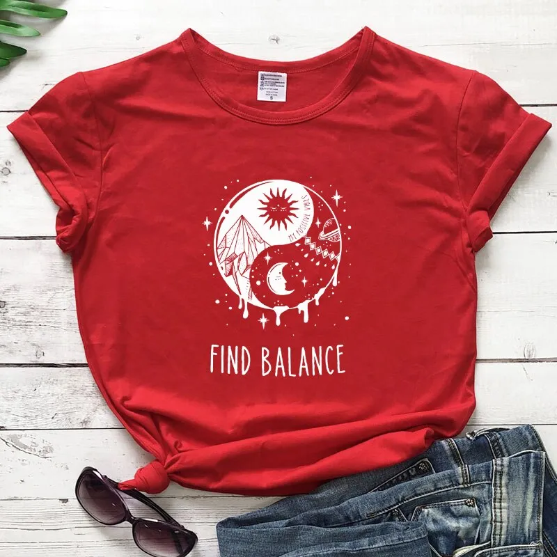 Find Balance Yin Yang Mystical Sun Moon Day Night Women's T-Shirt